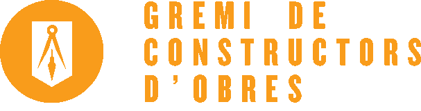 Logo of Gremi de Constructors d’Obres featuring an orange circle with a drawing compass and text in uppercase letters to the right.
